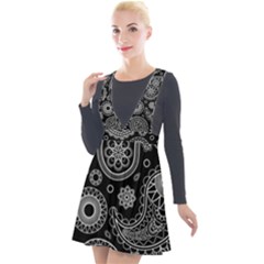 Seamless Paisley Pattern Plunge Pinafore Velour Dress