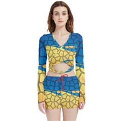 Combo Blue Yellow Velvet Wrap Crop Top And Shorts Set by nate14shop