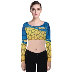 Combo Blue Yellow Velvet Long Sleeve Crop Top by nate14shop