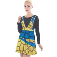 Combo Blue Yellow Plunge Pinafore Velour Dress