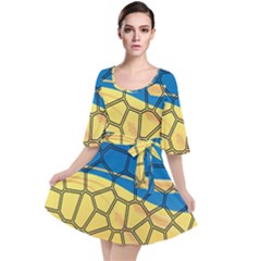 Combo Blue Yellow Velour Kimono Dress