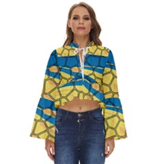 Combo Blue Yellow Boho Long Bell Sleeve Top