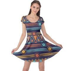 Bohemian-ethnic-seamless-pattern-with-tribal-stripes Cap Sleeve Dress by Wegoenart