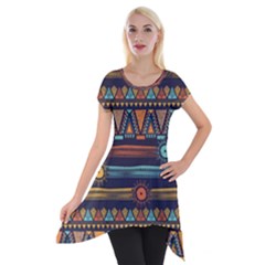 Bohemian-ethnic-seamless-pattern-with-tribal-stripes Short Sleeve Side Drop Tunic by Wegoenart