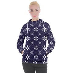 White Blue Floral Pattern Women s Hooded Pullover by designsbymallika