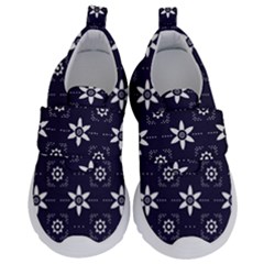 White Blue Floral Pattern Kids  Velcro No Lace Shoes by designsbymallika