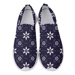 White Blue Floral Pattern Women s Slip On Sneakers by designsbymallika