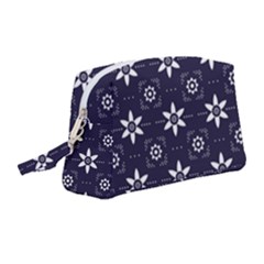 White Blue Floral Pattern Wristlet Pouch Bag (medium) by designsbymallika