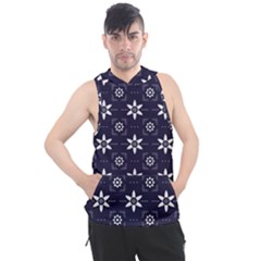 White Blue Floral Pattern Men s Sleeveless Hoodie by designsbymallika