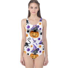 Halloween Cat Pattern One Piece Swimsuit by designsbymallika