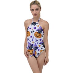 Halloween Cat Pattern Go With The Flow One Piece Swimsuit by designsbymallika