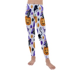 Halloween Cat Pattern Kids  Lightweight Velour Leggings by designsbymallika