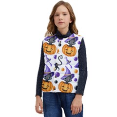 Halloween Cat Pattern Kid s Short Button Up Puffer Vest	 by designsbymallika