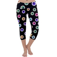 Eye Halloween Pattern Capri Yoga Leggings by designsbymallika