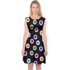 Eye Halloween Pattern Capsleeve Midi Dress by designsbymallika