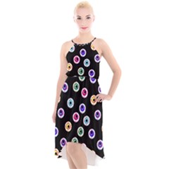 Eye Halloween Pattern High-low Halter Chiffon Dress  by designsbymallika