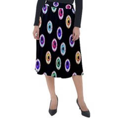 Eye Halloween Pattern Classic Velour Midi Skirt  by designsbymallika