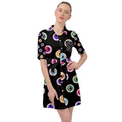 Eye Halloween Pattern Belted Shirt Dress by designsbymallika