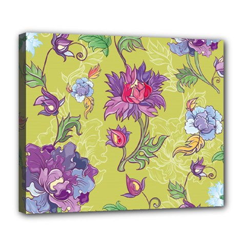 Blue Purple Floral Pattern Deluxe Canvas 24  X 20  (stretched) by designsbymallika