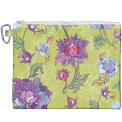 Blue Purple Floral Pattern Canvas Cosmetic Bag (xxxl) by designsbymallika