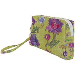 Blue Purple Floral Pattern Wristlet Pouch Bag (small) by designsbymallika