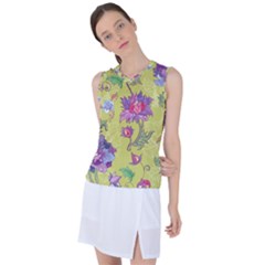 Blue Purple Floral Pattern Women s Sleeveless Sports Top by designsbymallika