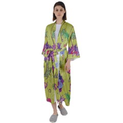 Blue Purple Floral Pattern Maxi Satin Kimono by designsbymallika