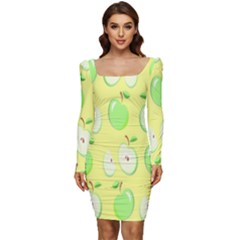 Apples Women Long Sleeve Ruched Stretch Jersey Dress