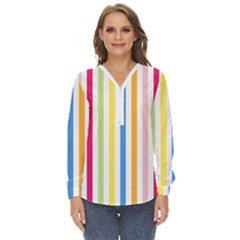 Stripes-lines-calorfull Zip Up Long Sleeve Blouse