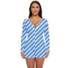 Stripes-lines Blue Long Sleeve Boyleg Swimsuit by nate14shop