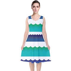 Water-border V-neck Midi Sleeveless Dress  by nate14shop