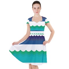 Water-border Cap Sleeve Midi Dress by nate14shop