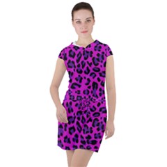 Pattern-tiger-purple Drawstring Hooded Dress by nate14shop