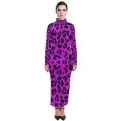 Pattern-tiger-purple Turtleneck Maxi Dress