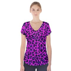 Pattern-tiger-purple Short Sleeve Front Detail Top