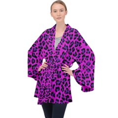 Pattern-tiger-purple Long Sleeve Velvet Kimono 