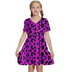 Pattern-tiger-purple Kids  Short Sleeve Tiered Mini Dress