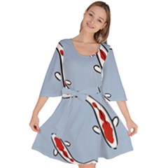 Koi-pattern Velour Kimono Dress