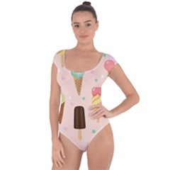 Cute-pink-ice-cream-and-candy-seamless-pattern-vector Short Sleeve Leotard  by nate14shop