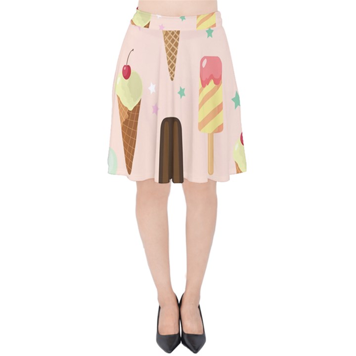 Cute-pink-ice-cream-and-candy-seamless-pattern-vector Velvet High Waist Skirt