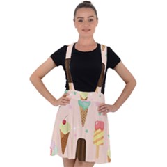 Cute-pink-ice-cream-and-candy-seamless-pattern-vector Velvet Suspender Skater Skirt by nate14shop