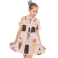 Cute-pink-ice-cream-and-candy-seamless-pattern-vector Kids  Short Sleeve Shirt Dress by nate14shop