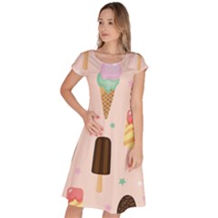 Cute-pink-ice-cream-and-candy-seamless-pattern-vector Classic Short Sleeve Dress by nate14shop