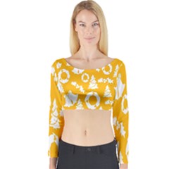 Backdrop-yellow-white Long Sleeve Crop Top by nate14shop