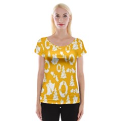 Backdrop-yellow-white Cap Sleeve Top