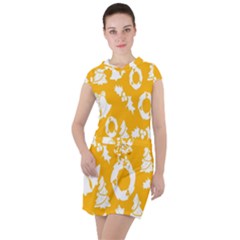 Backdrop-yellow-white Drawstring Hooded Dress