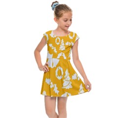 Backdrop-yellow-white Kids  Cap Sleeve Dress