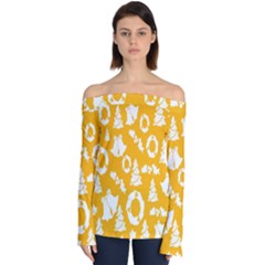 Backdrop-yellow-white Off Shoulder Long Sleeve Top