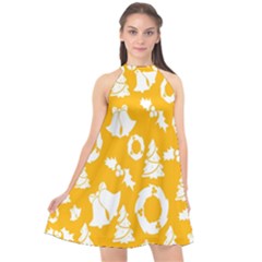 Backdrop-yellow-white Halter Neckline Chiffon Dress  by nate14shop