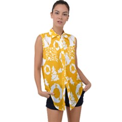 Backdrop-yellow-white Sleeveless Chiffon Button Shirt